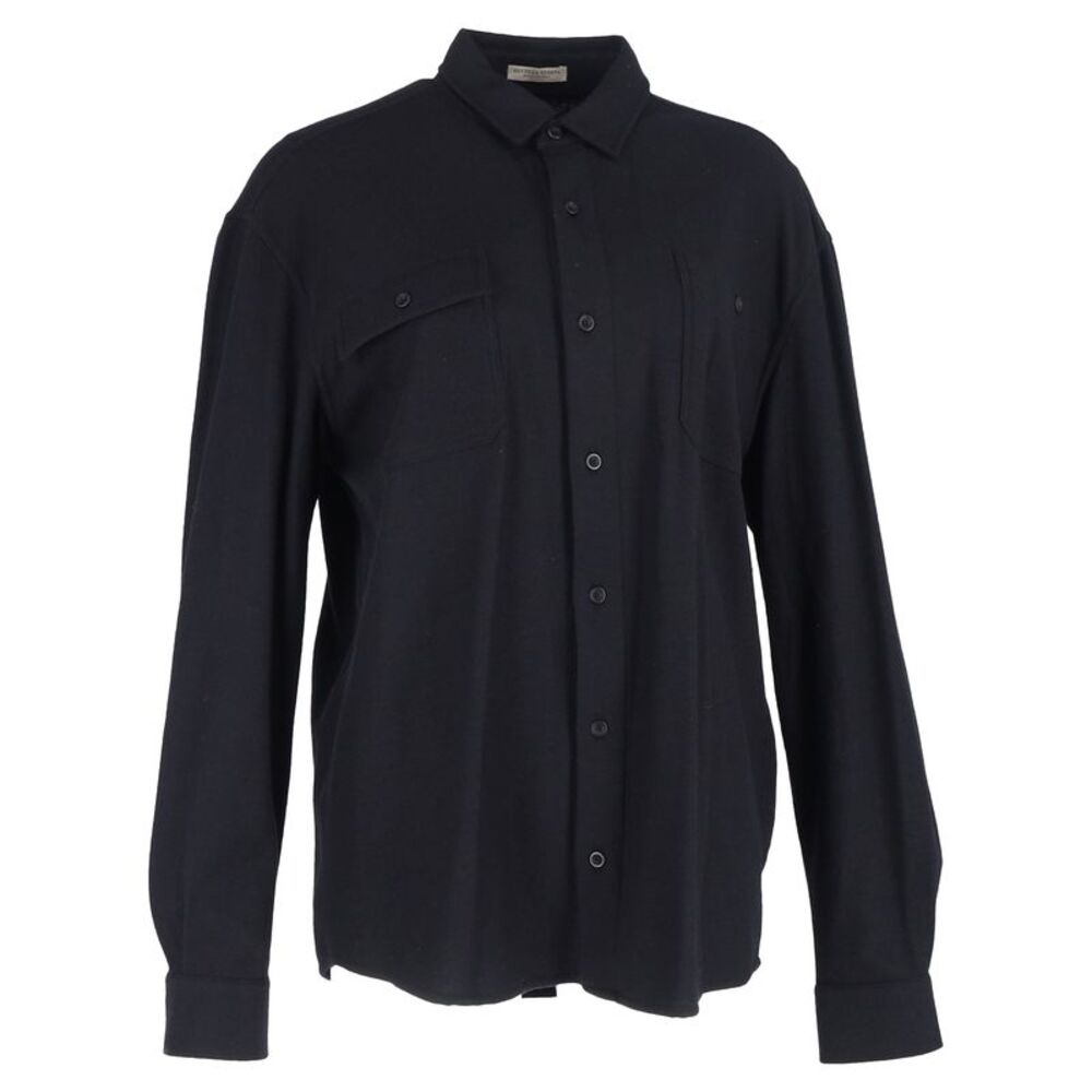 Bottega Veneta Button-Down Long Sleeve Shirt in Black Wool
